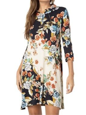 Johnny Was Colorful Floral Emma Rose Polo Tunic Stretch Polo Mini Dress Size S